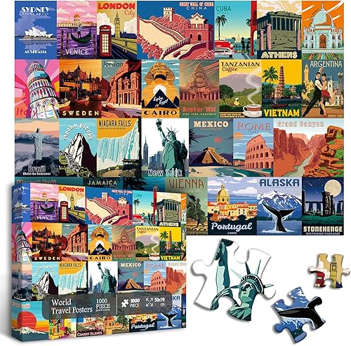 Miniatura 8 de Pósteres de viaje para adultos de 1000 piezas en adelante, rompecabezas de póster vintage PICKFORU Colecciona México, Brasil, rompecabezas de