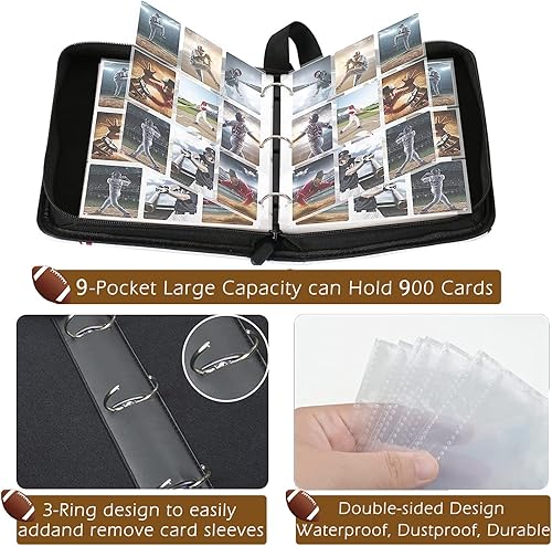 Miniatura 3 de ZKXJJA Carpeta de tarjetas de fútbol con 9 bolsillos y fundas extraíbles, capacidad para 900 tarjetas