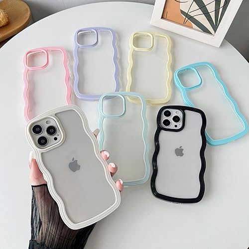 Miniatura 6 de Caseative Linda forma de marco de onda rizada a prueba de golpes, suave compatible con funda de iPhone (blanco, iPhone 13 Pro Max)