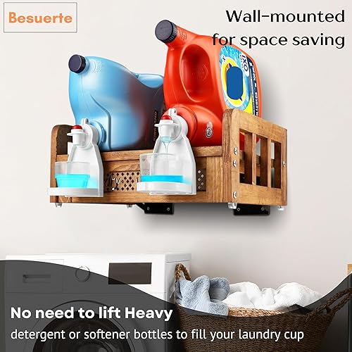 Miniatura 3 de Besuerte Soporte de detergente líquido de madera, dispensador de detergente para lavandería, estación de lavandería colgante de granja, soporte de