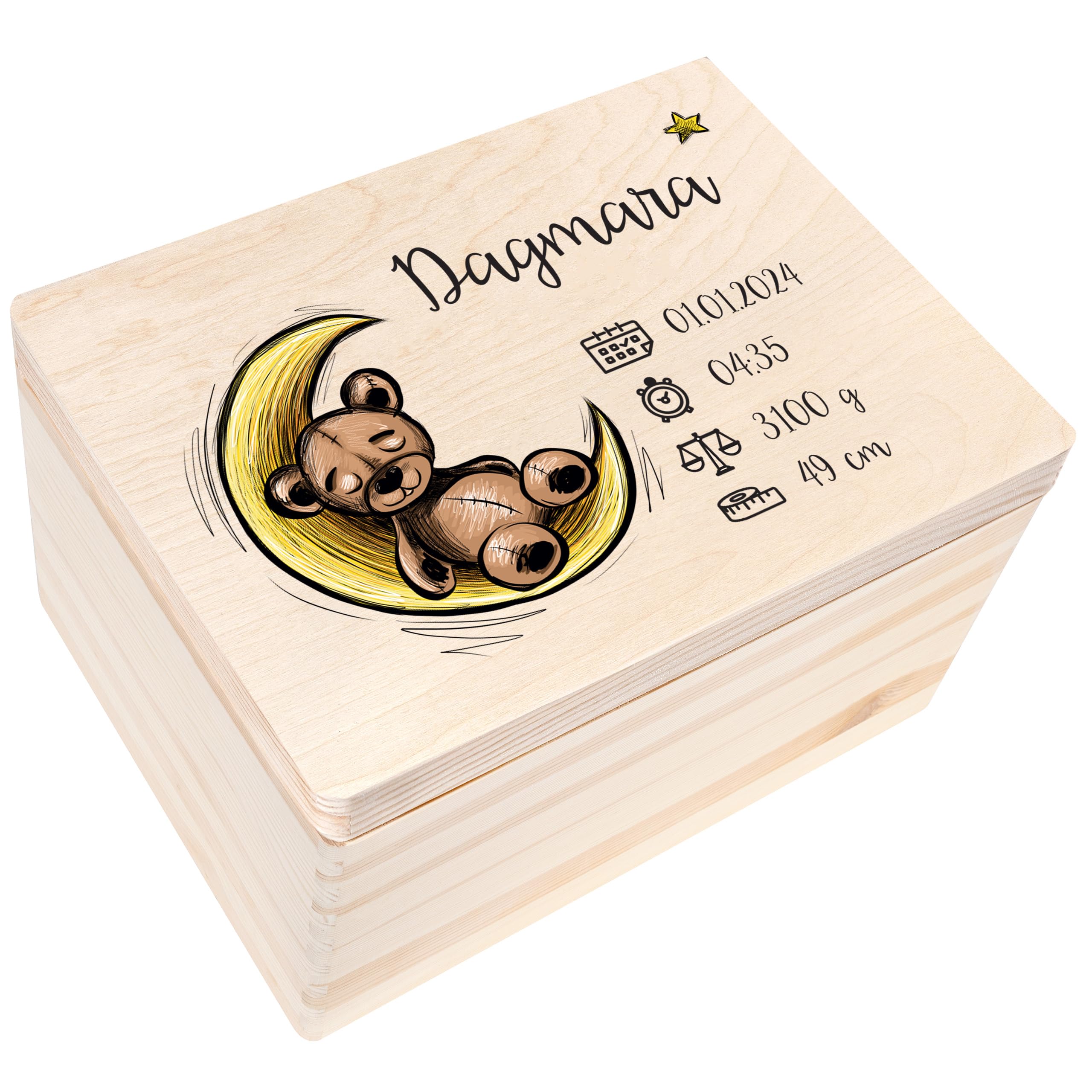 Creative Deco Personalised Baby Memory Box | Custom Keepsake Boxes | Unique Gift for Newborn Boy or Girl | Customised Wooden Storage Box with Hinged Lid | UV Print — image 1