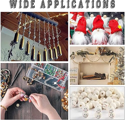 Miniatura 4 de PH PandaHall 50 cuentas de madera de 0.98 pulgadas (0.984 in), cuentas de madera natural, cuentas sueltas con cara para corona de árbol de Navidad,