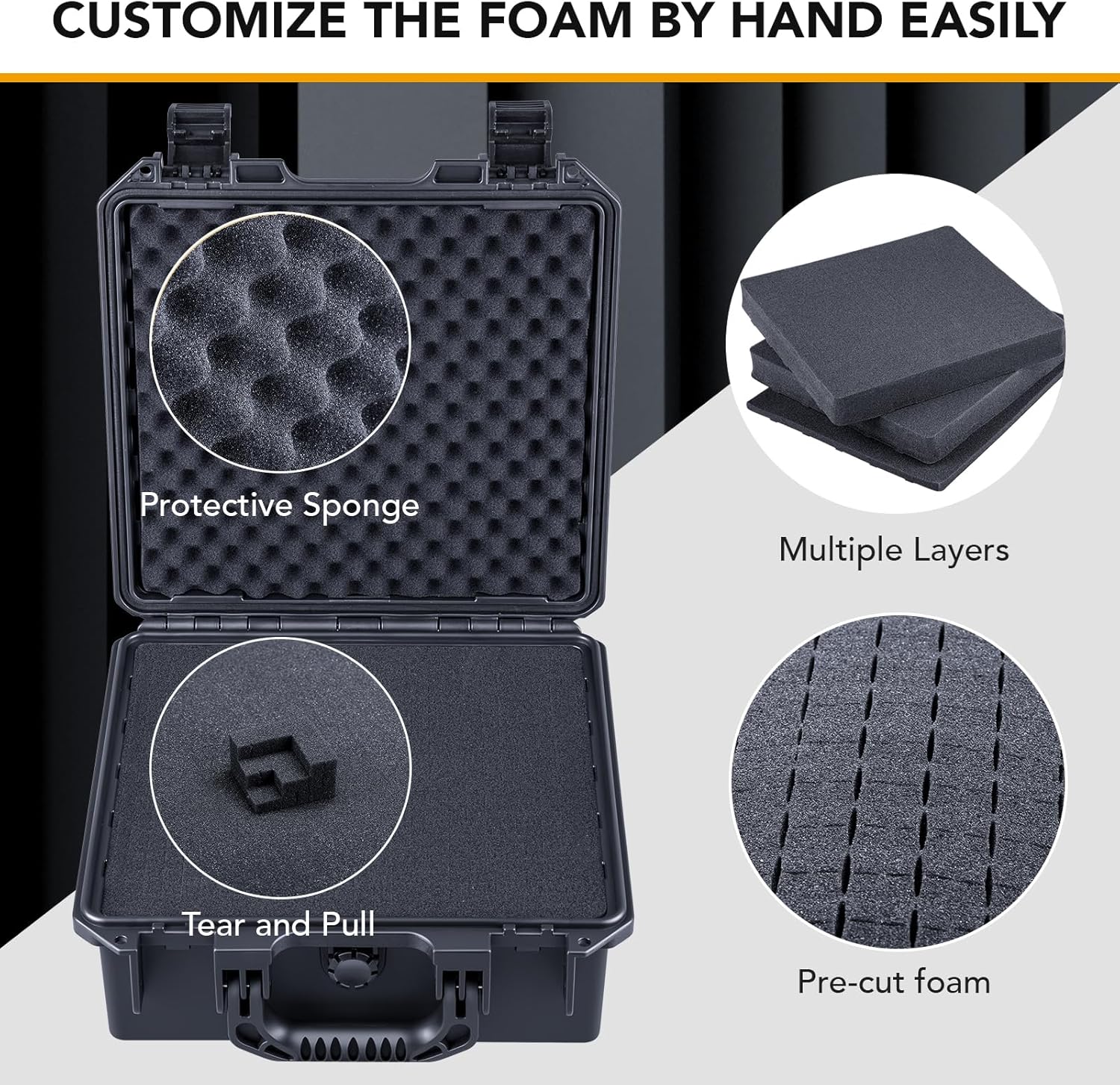 Lykus HC-2821 Waterproof Hard Case with Customizable Foam Insert, Interior Size 11.02x10.31x4.72 in, Suitable for electronics and more - Image 2
