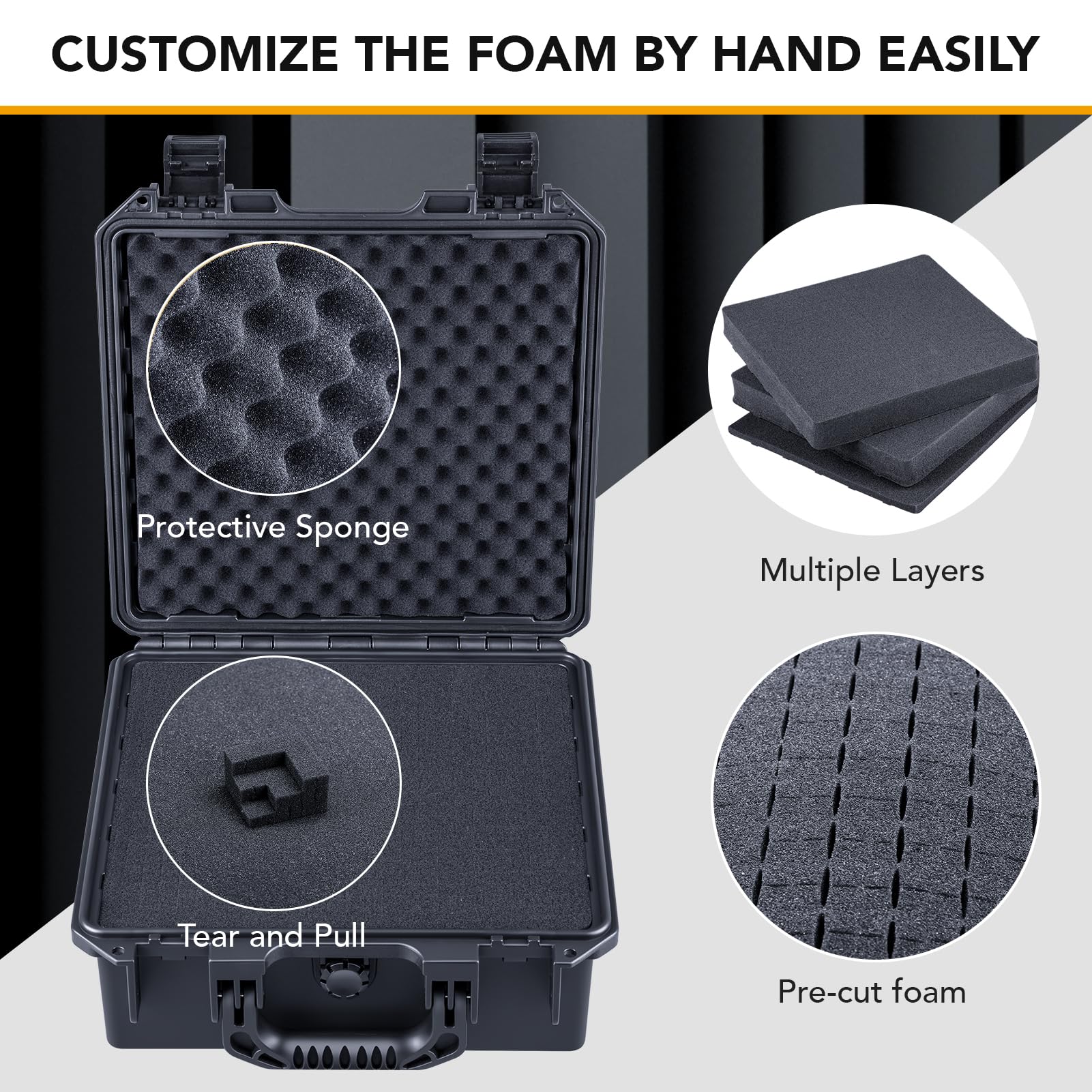 Lykus HC-2821 Maletín/Maleta/Estuche/Case rígida Impermeable con Espuma Personalizable, Tamaño Interior 28x26,2x12 cm, Adecuado para electrónica y más | Espuma impermeable IP67, apta para cámaras, lentes, equipos electrónicos y más