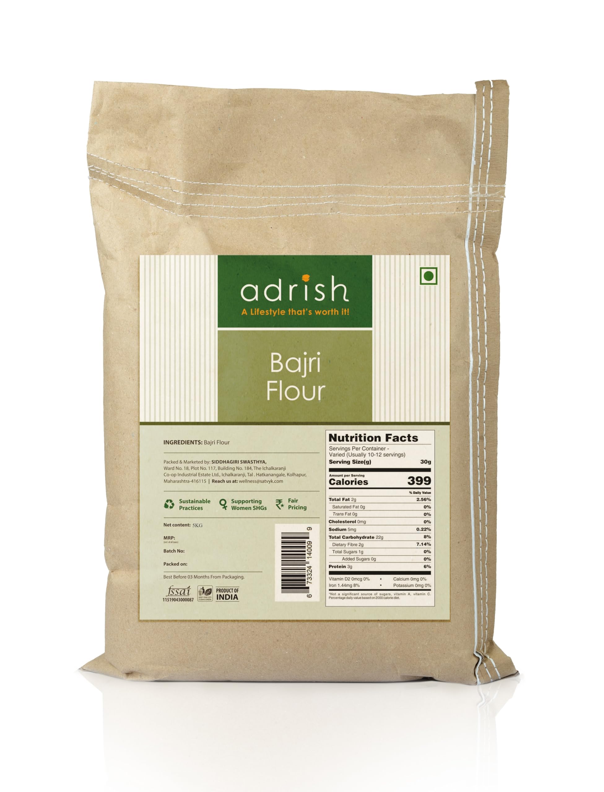 Adrish Zerowaste - Organic Desi Bajra Flour - (5kg) - Stoneground | Pearl Millet Flour | Gluten-Free Bajri Flour | Fiber-Rich - Protein-Rich Bajra Atta (B0BRWDWYWX) Amazon Price History, Amazon Price Tracker