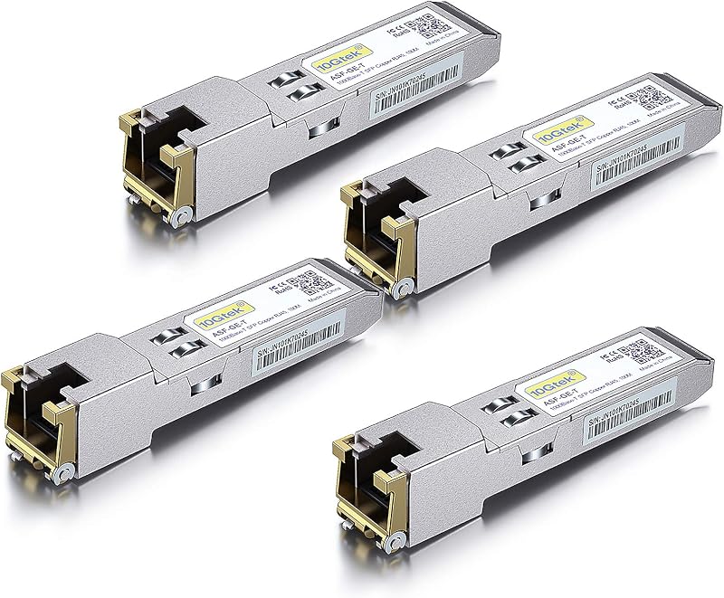 10Gtek SFP to RJ45 1000BASE-T Copper Transceiver, 1.25G SFP-T Module for Cisco SFP-GE-T, Meraki, Fortinet, Ubiquiti UniFi UF-RJ45-1G, D-Link, Supermicro, Netgear, TP-Link and More, Pack of 4