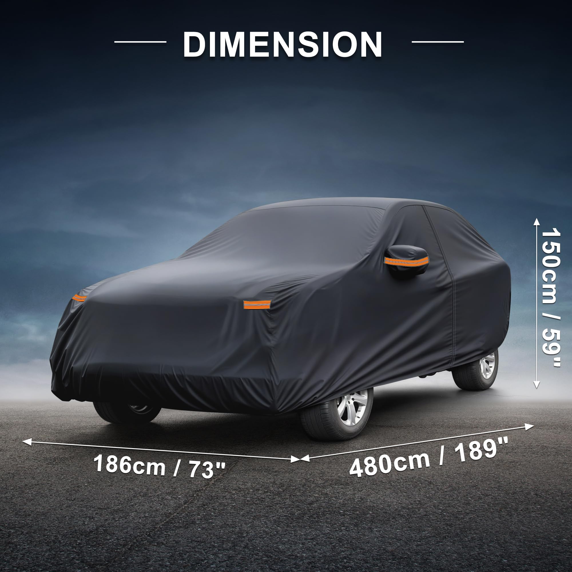X AUTOHAUX Pokrowiec samochodowy do Hyundai Tucson 210D-PU Outdoor Full Car Cover All Weather Waterproof Windproof Sun Rain Snow Protection with Driver Door Zipper Black
