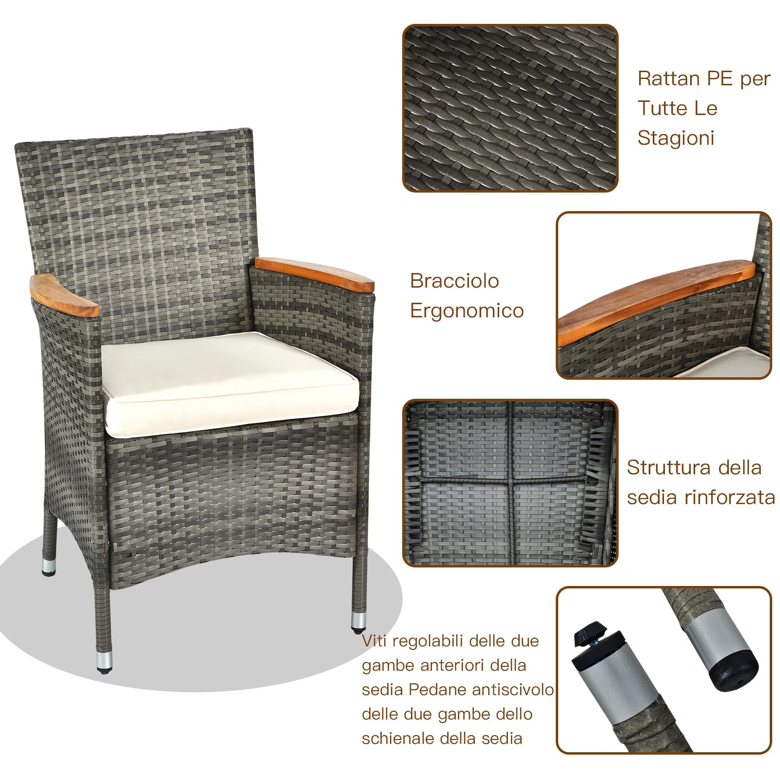 COSTWAY Set 9 Pezzi da Pranzo per giardino, Set di Mobili Esterno in Rattan PE, con 1 Tavolo Rettangolare e 8 Sedie con Cuscini, Ideale per Giardino Piscina e Cortile