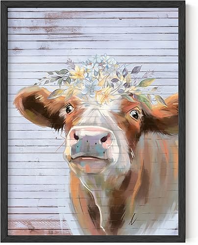 Miniatura 1 de HAUS AND HUES Cuadros enmarcados de vaca para decoración de pared, arte de pared de vaca, decoración de pared enmarcada de granja, impresión de vaca