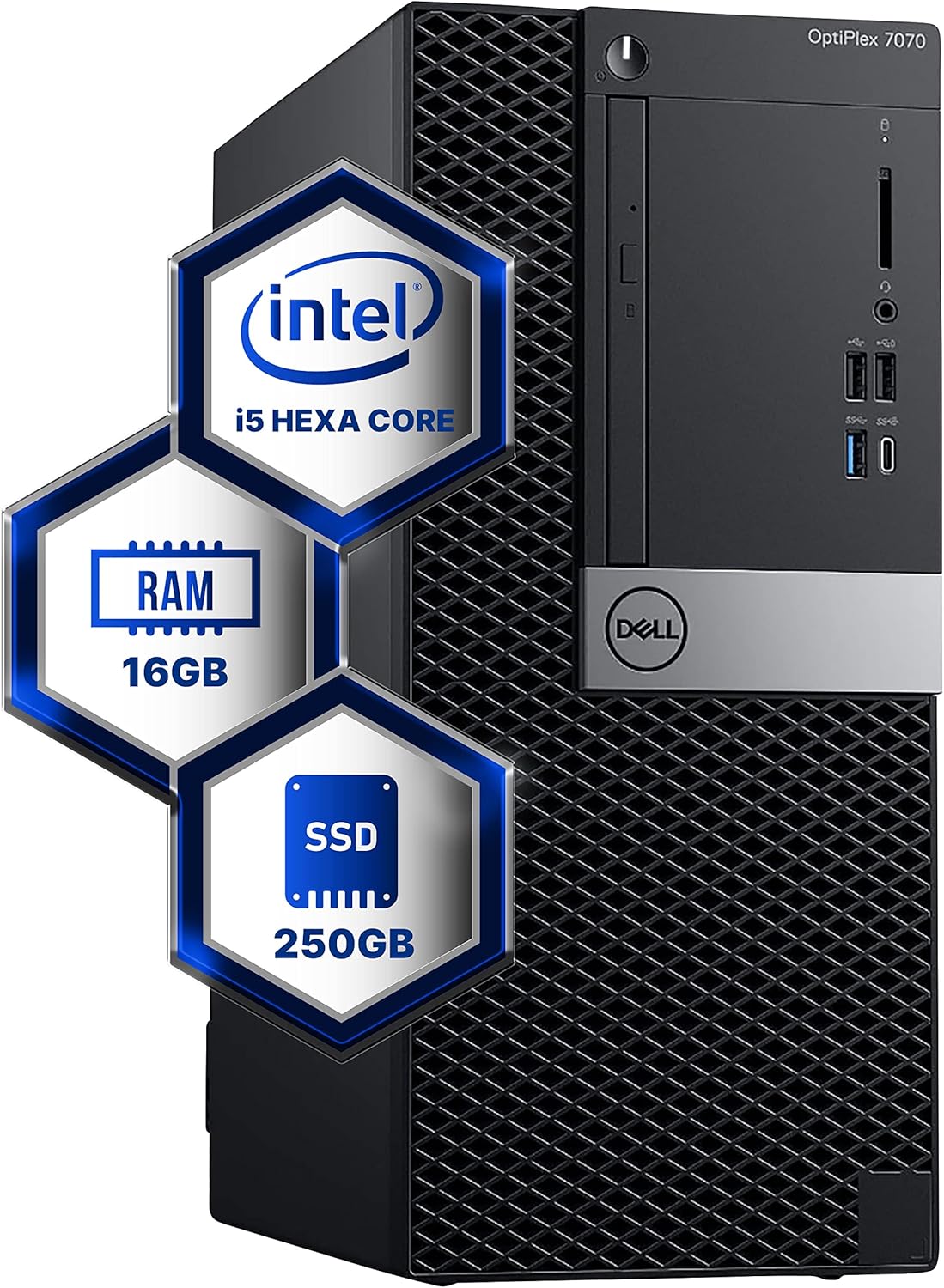 Dell Optiplex 7070 Tower Desktop Computer | Hexa Core Intel i5 (3.2) | 16GB DDR4 RAM | 250GB SSD Solid State | Windows 11 Professional | Home or Office PC (Renewed)