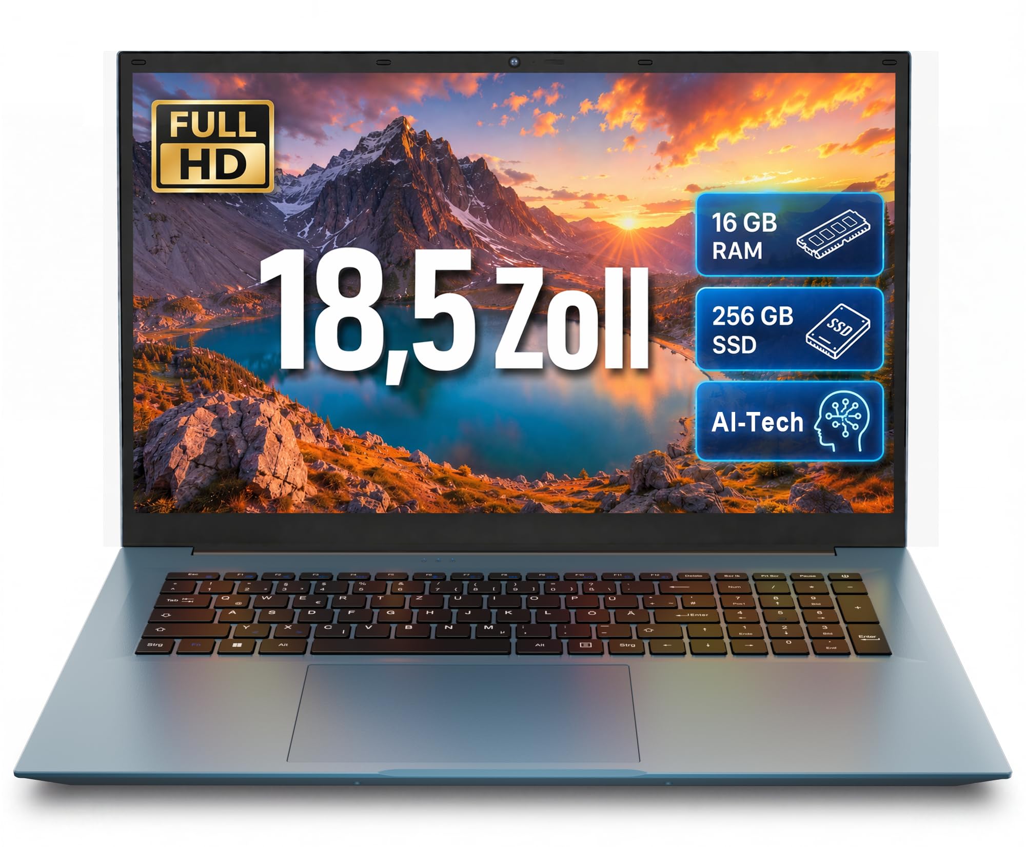 Liuord Laptop 18,5 Zoll FHD Display, 16GB RAM 256GB SSD AI-Unterstützung, Core I3, WiFi 6, Vollfunktions Type-C, Deutsche Tastatur Ideal für Studium, Homeoffice und Business