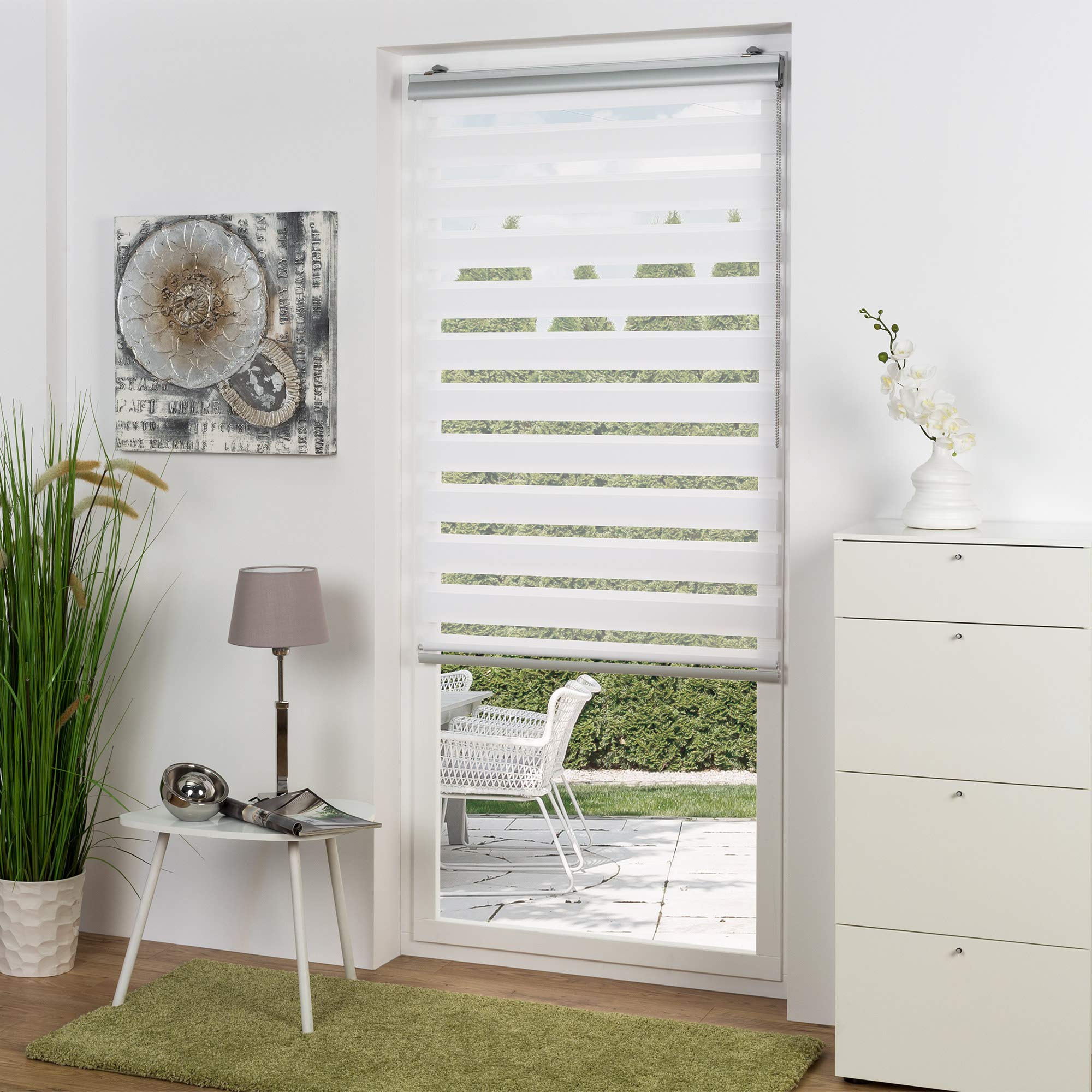 Sol Royal Double Store Enrouleur à Cassette Jour Nuit occultant Clips | 140x220cm blanc avec Klemmfix Percage duo premium fenêtre SolDecor DK9