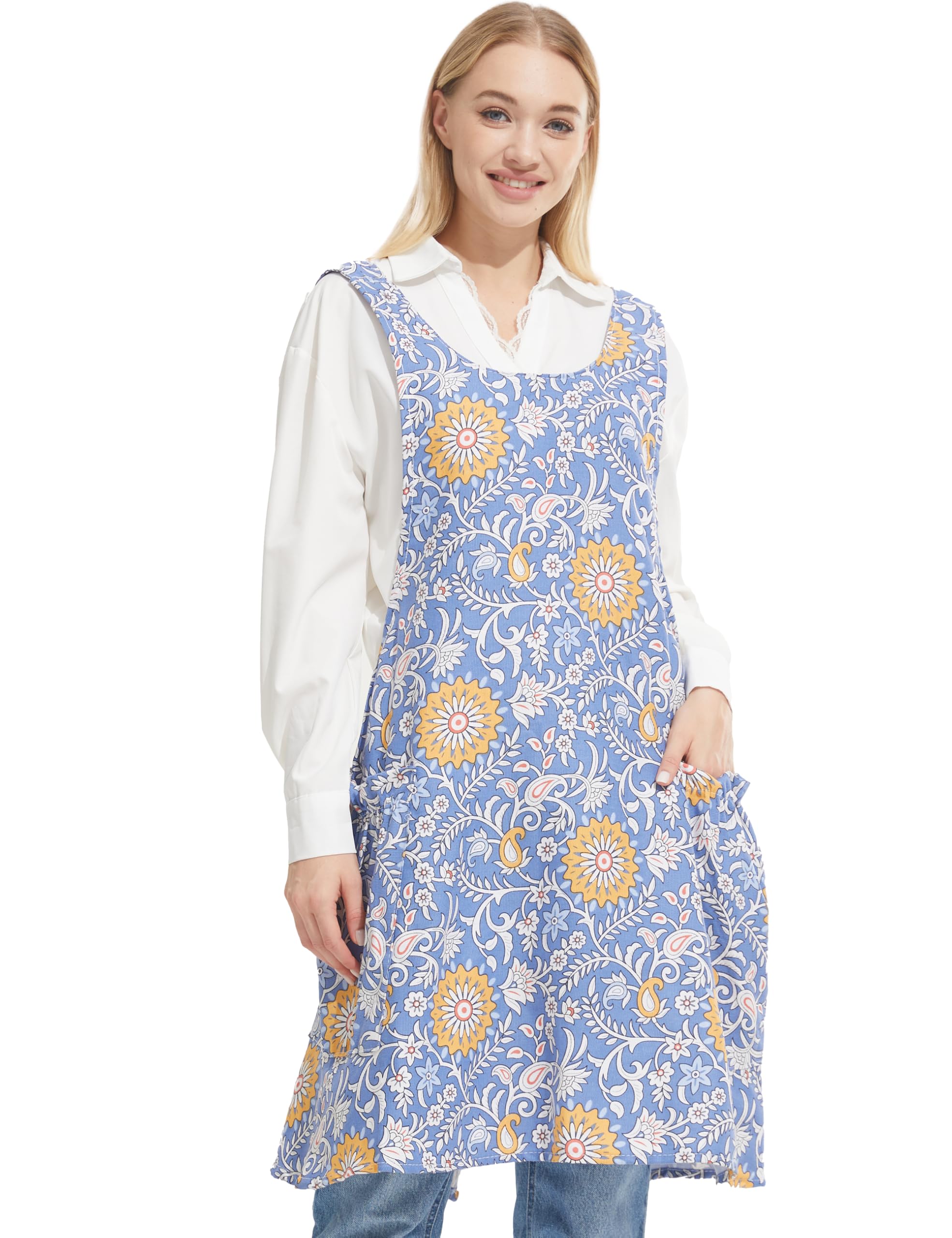 Cozy Adjustable Cross Back Aprons for Women with Pockets Cotton Linen Cooking Kitchen Baking