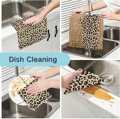 Miniatura 2 de SUABO Paños de cocina de leopardo y guepardo negro, paquete de 6 paños de cocina de secado rápido, toallas de limpieza absorbentes, toalla para