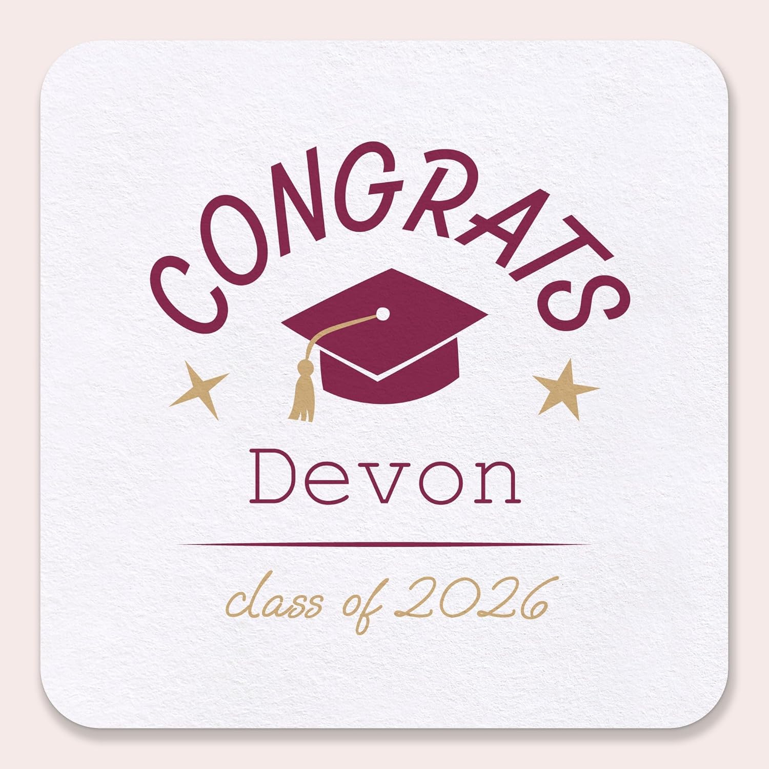 Big Dot of Happiness Personalized Maroon Graduation Drink Coasters, 4-Inch Disposable Square Paper Coasters, Burgundy Congrats Custom Grad Party Supplies, Table Decor for Beverage Drinks - 100 Ct