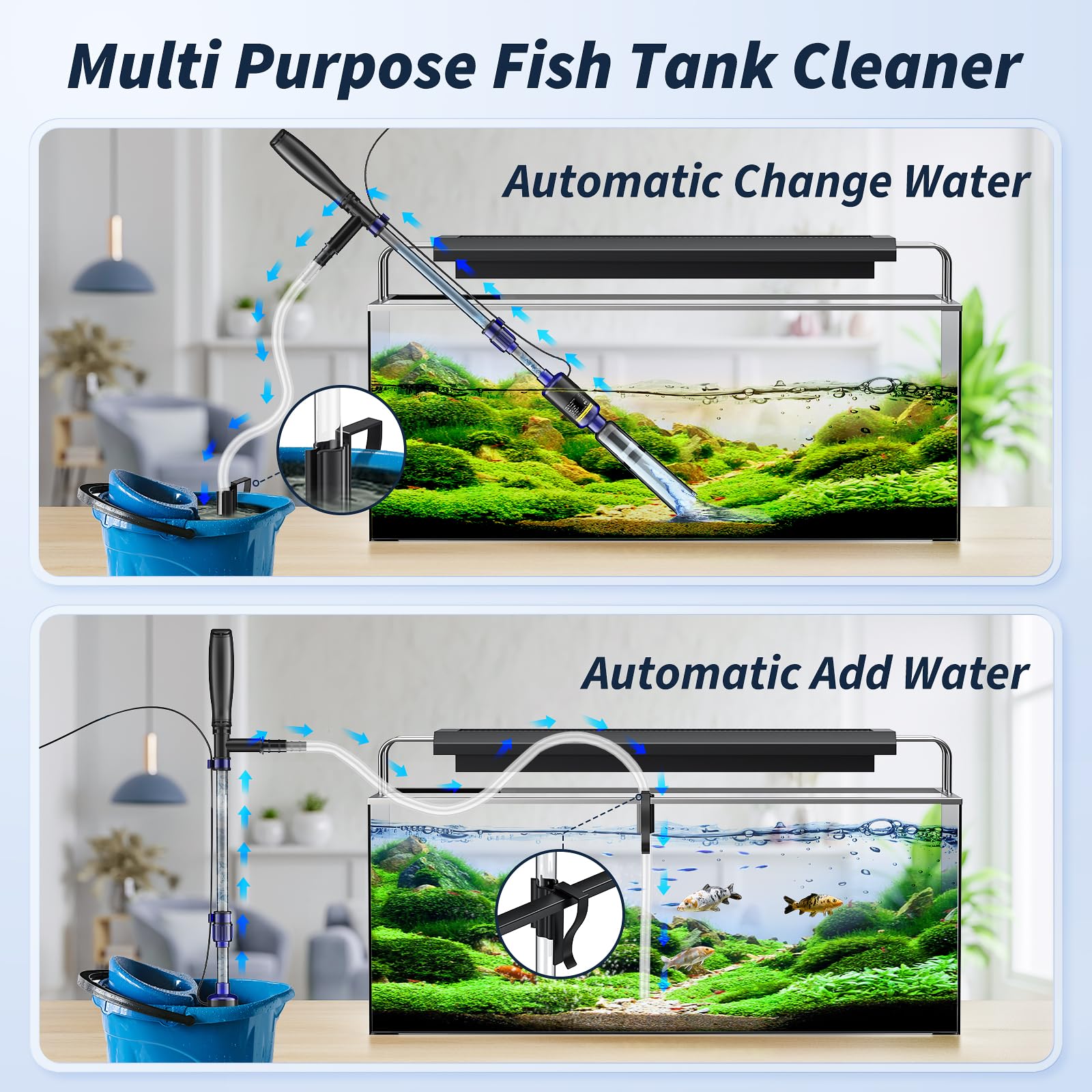 Fish Tank Cleaner, Aquarium Gravel Cleaner, 530GPH/32W Electric Fish Tank Cleaning Tools, Adjustable Water Flow Fish Tank Gravel Cleaner Vacuum, Aquarium Cleaner Kit for Water Chang, Wash Sand (Blue) - image 4