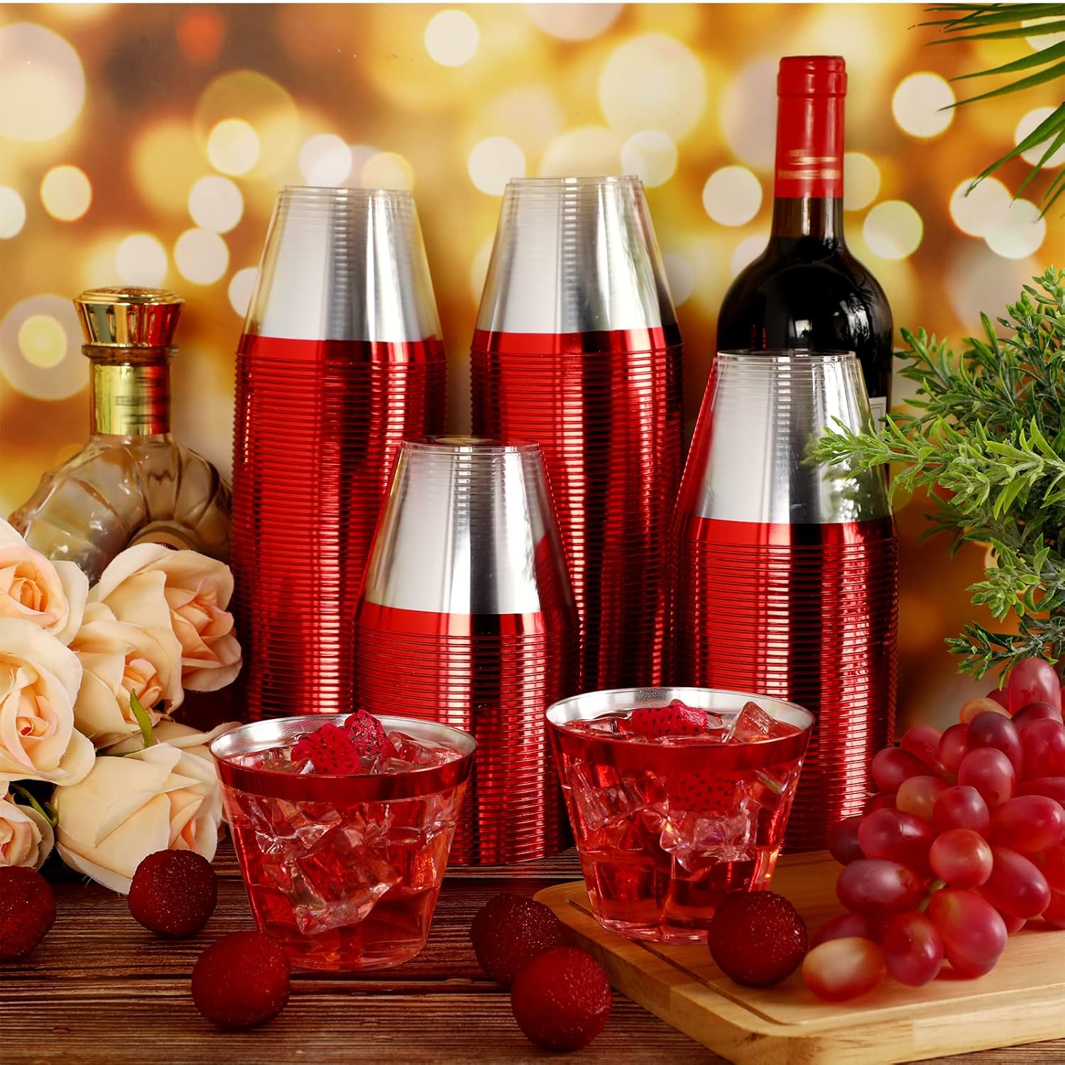 Patelai 200 Pcs Rimmed Plastic Cups 9 oz Disposable Wine Glasses Heavy Duty Plastic Clear Cocktail Cups for Party Wedding Birthday Bridal Baby Shower Holiday Celebrations Supplies(Red) - Image 7