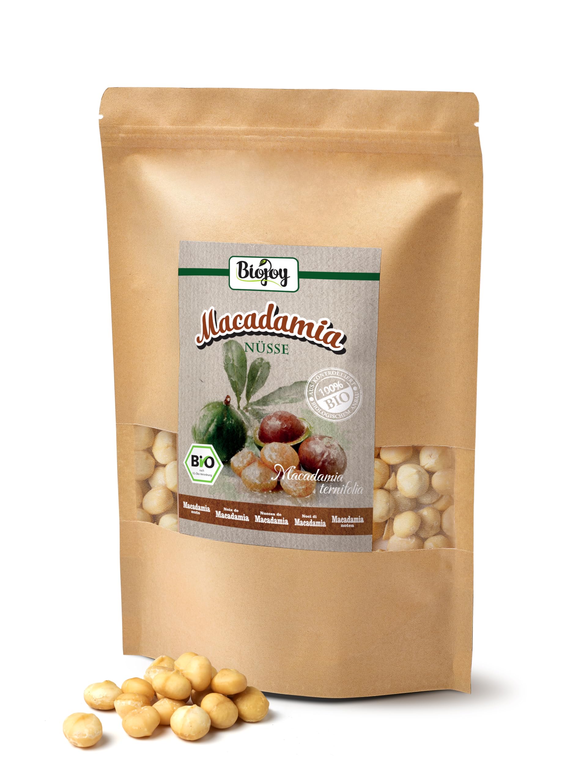 Biojoy Noci di Macadamia BIO (1 kg), crude e naturali, senza sale e non tostate