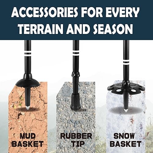 Miniatura 2 de TREKOLOGY Juego de puntas de bastón de trekking - Kit de 10 piezas con 6 puntas de goma para bastón, 2 cestas de barro y 2 cestas de nieve, puntas