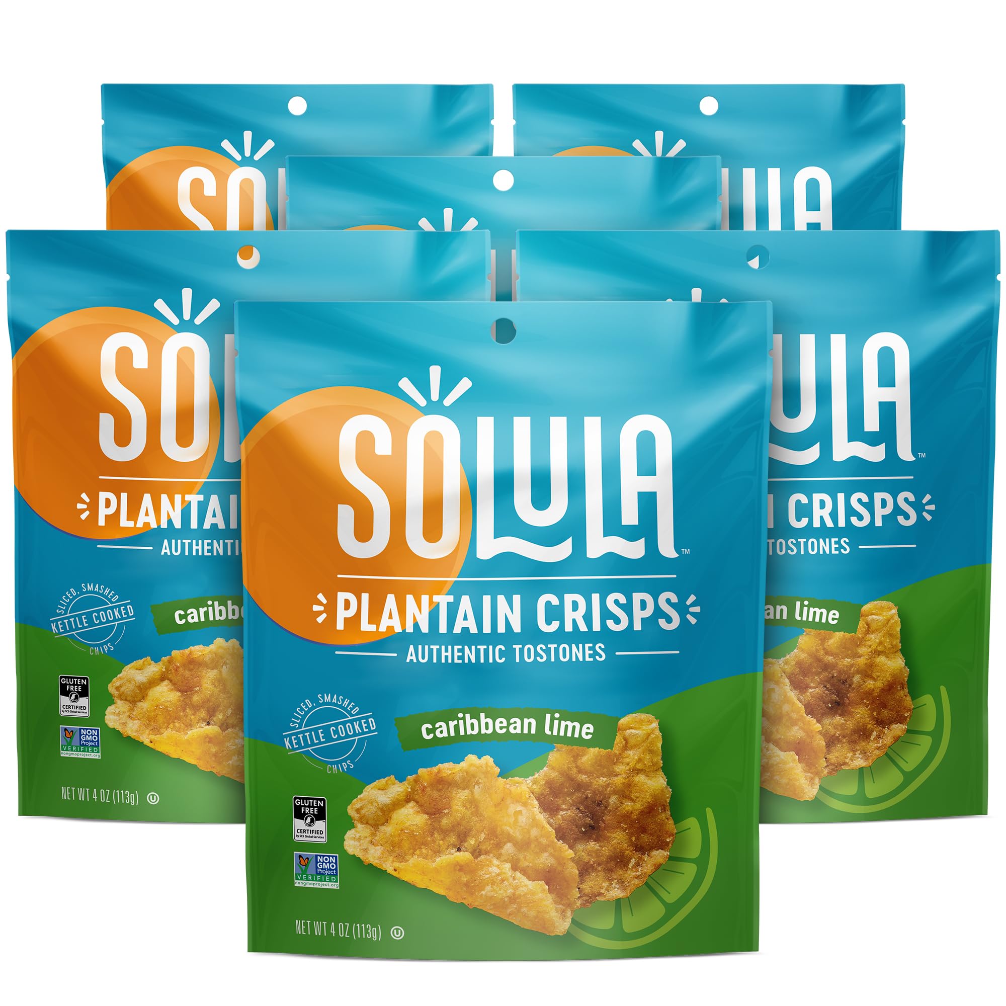 - Solula Plantain Crisps Authentic Tostones, Caribbean Lime, 4 Ounce (Pack of 6), Kettle Cooked Chips, Gluten Free, Paleo Friendly, Grain Free, Vegan