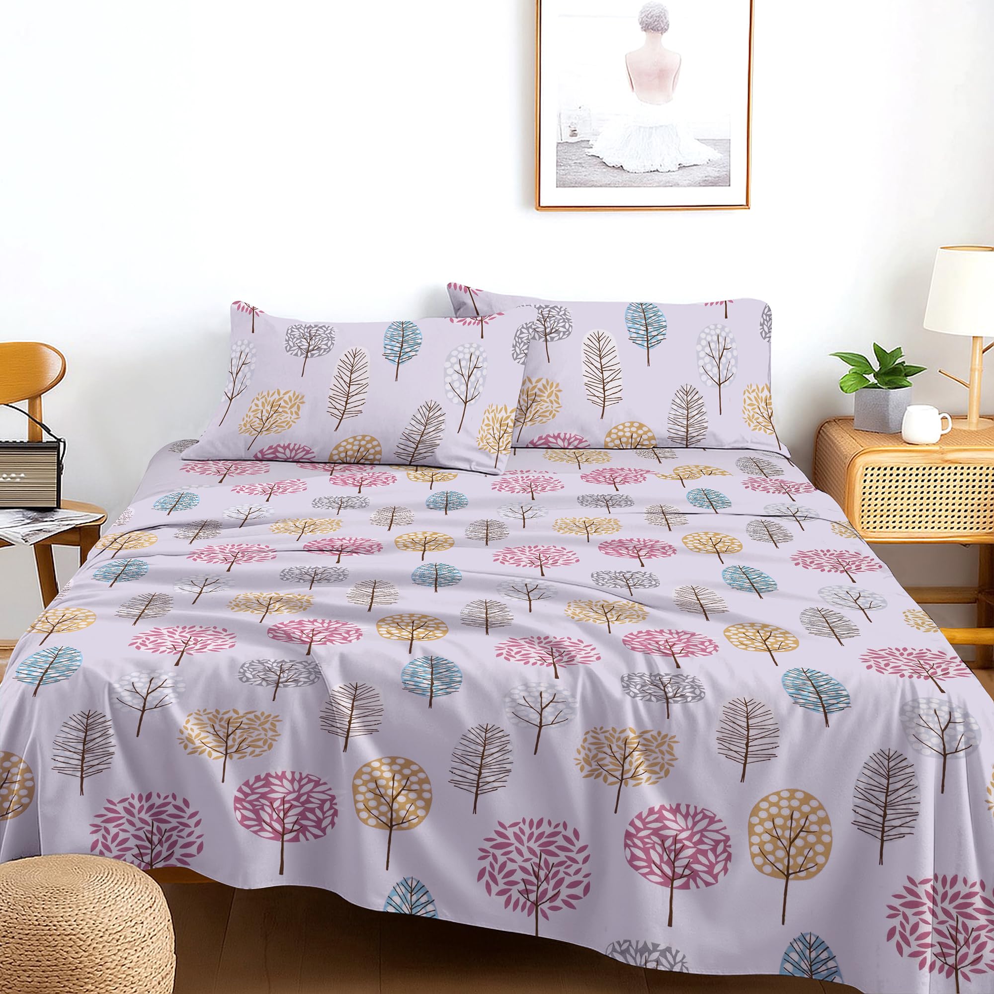 RAYBedding Printed Flat Sheet Set King Size Bed โ Luxury Soft King Flat Sheet with 2 Pillowcases โ Smooth, Lightweight Bedding