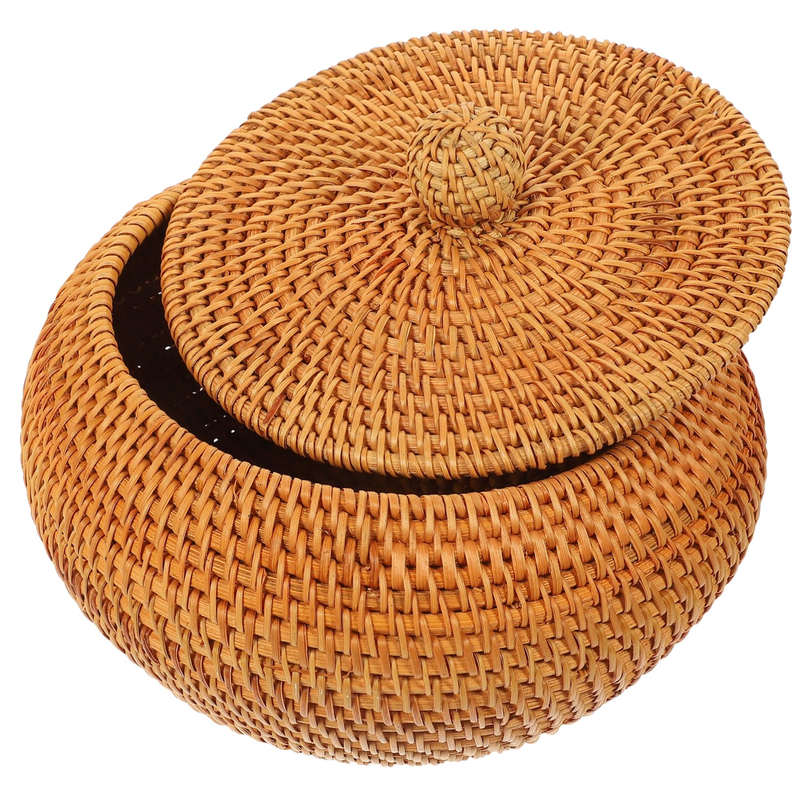 GLEAVI Woven Rattan Storage Basket with Lid Stylish Sundries and Kitchen Organizer for Bread Fruits and Snacks for Home Decor and