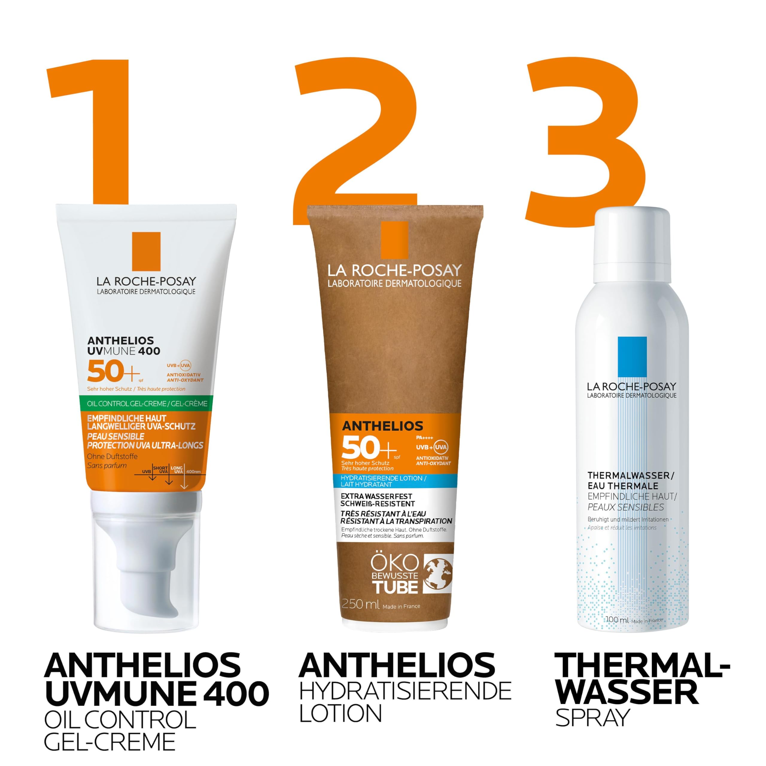 La Roche Posay Anthelios UV Mune 400 Oil Control Fluid, mattierende Gel-Creme mit LSF 50+ für ölige Haut, Mildert Hautglänzen, Mit mattierenden Mikropartikeln und Mexoryl 400, 50 ml