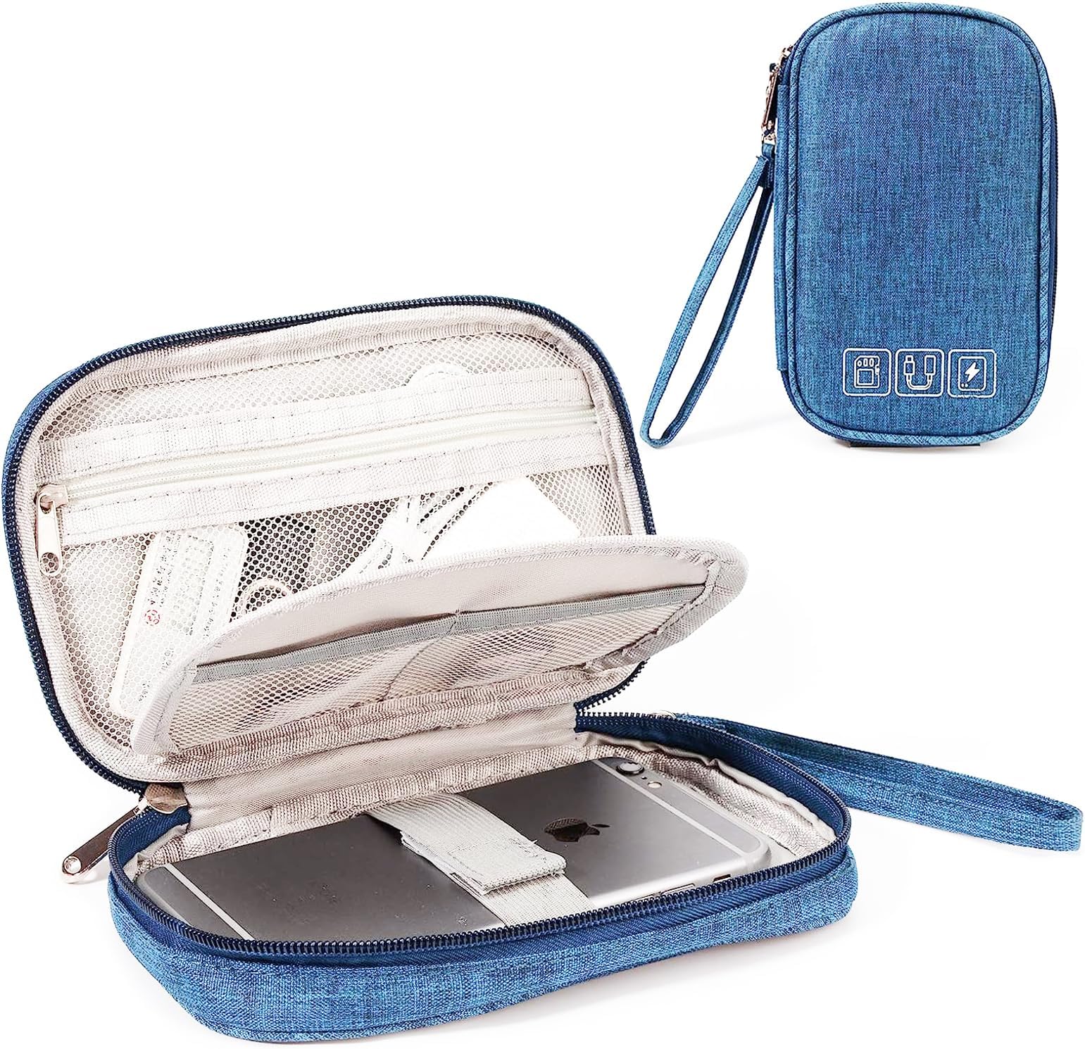 House of Quirk Polyester Universal Cable Organizer Electronics Accessories Bag, Electronic Organizer Small Digital Gadgets Carrying Case Pouch For Usb Cord, Sd Cards, Earphone, Power Bank (Light Blue)