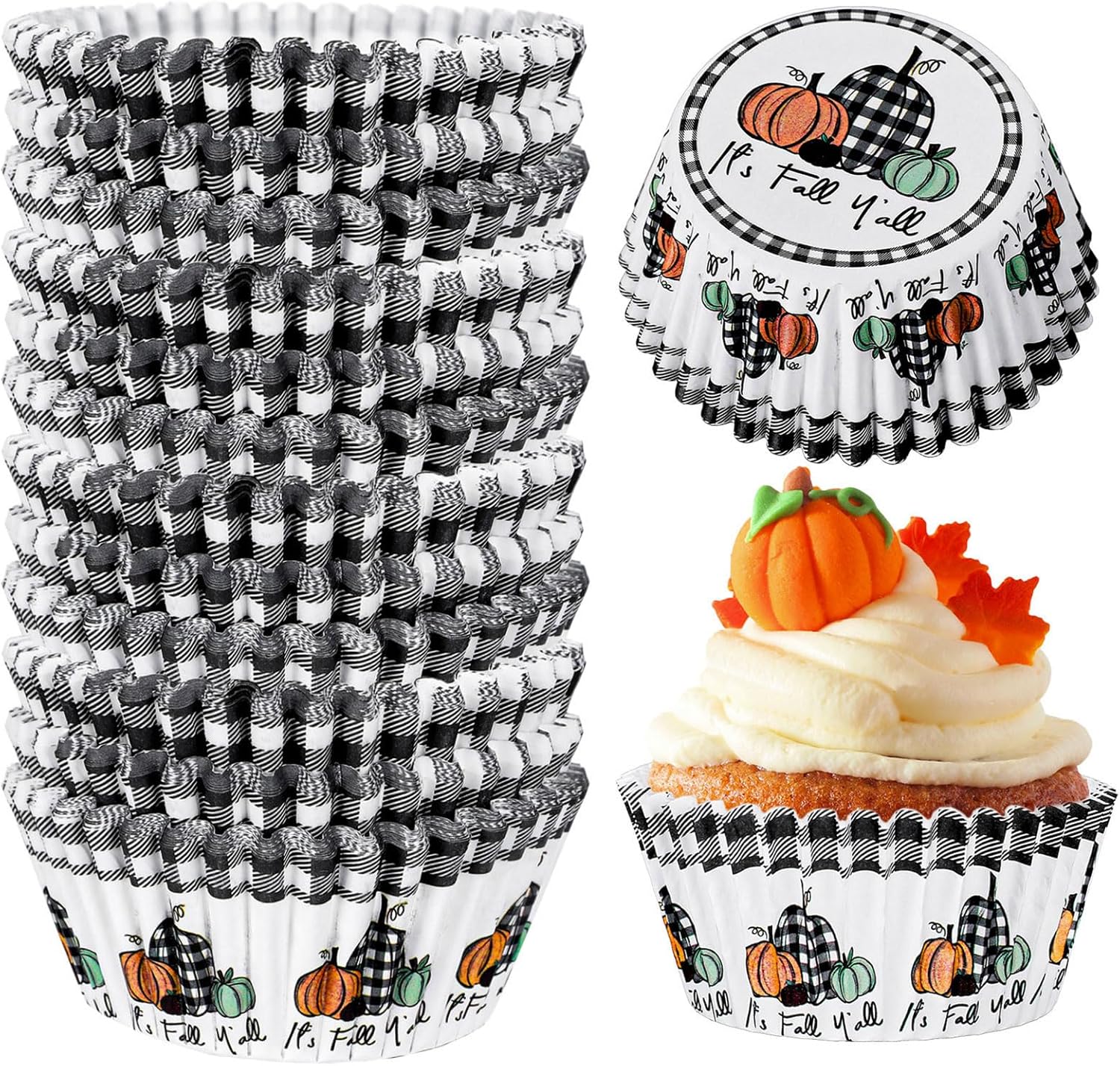 Whaline 600Pcs Fall Thanksgiving Cupcake Liners It's Fall Y