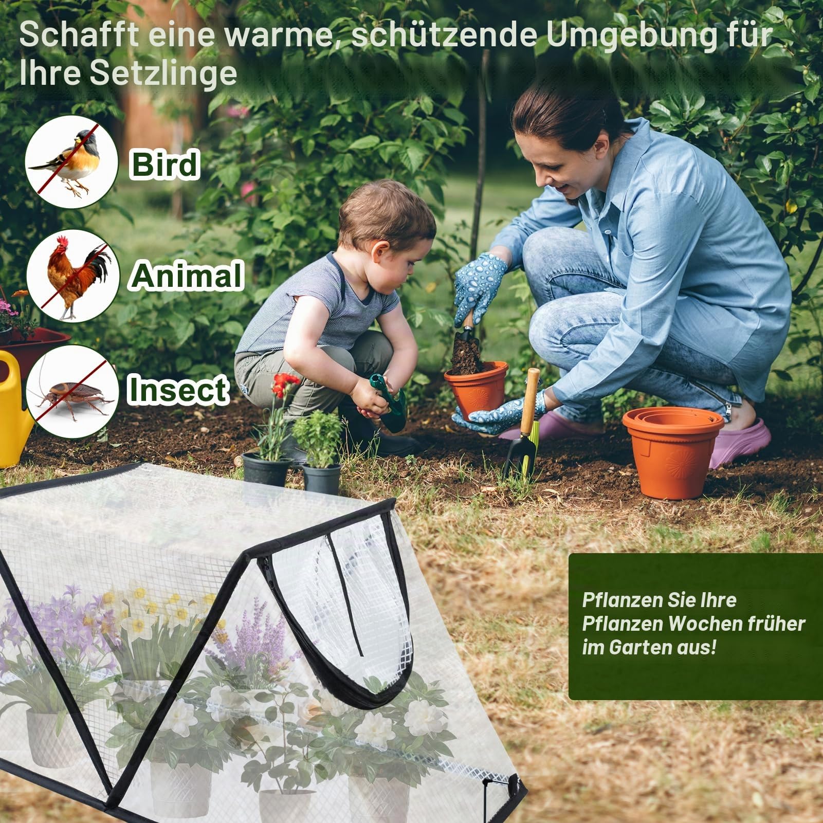 Gartenreihen-Beschleuniger-Pflanzenabdeckung, faltbar, Hochbeet-Abdeckung mit Reißverschluss-Tür, wasserdicht, kleines Gewächshaus, Pflanzenkäfig, Schutz für Gemüse, Blumen, Früchte von Tieren, 78,9 x