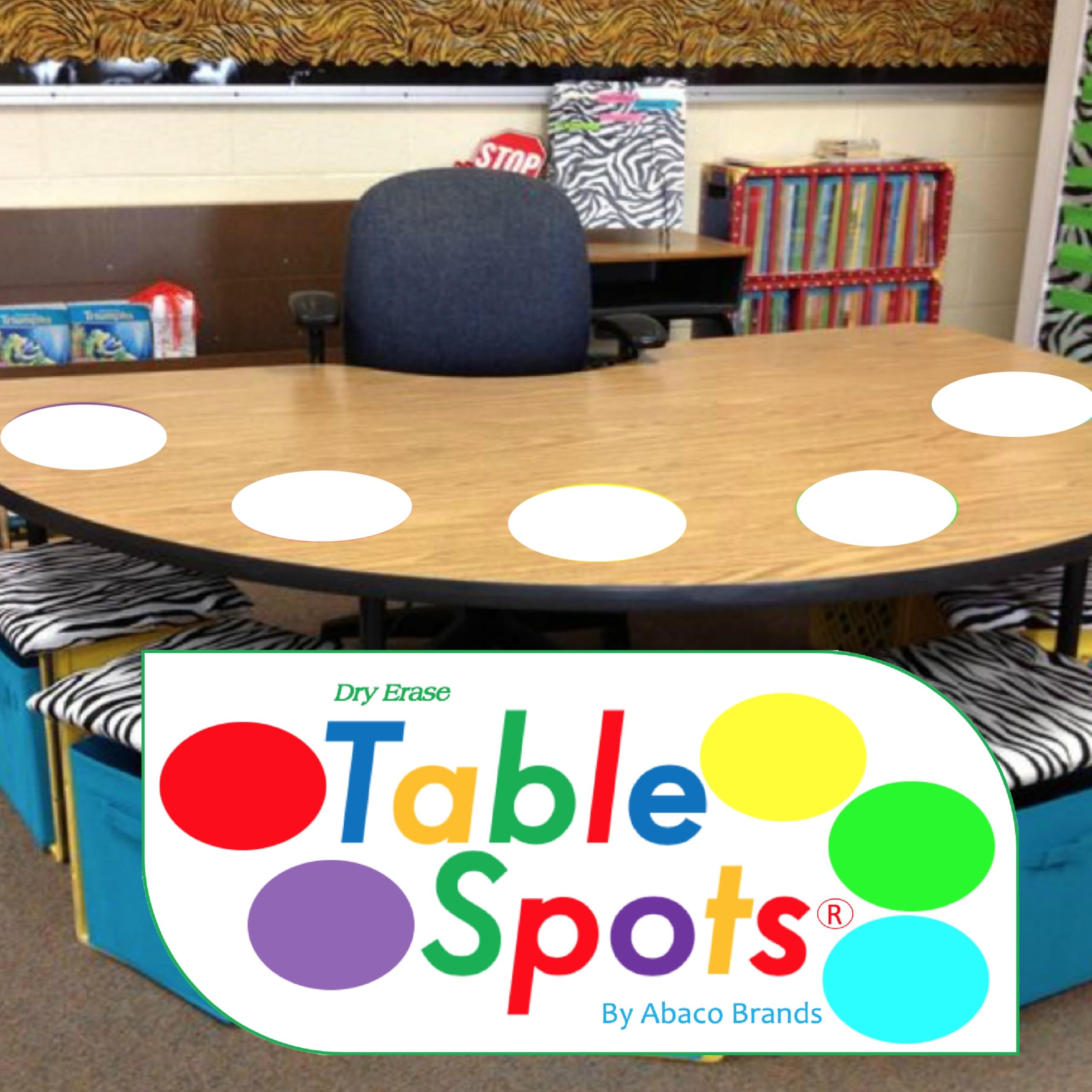 Table Spots 10 Pack White Dry Erase Tabletop Circles for Classroom | Removable Stickers | Premium PET Vinyl - No Staining, No Shadowing! Wall, Decals, Board