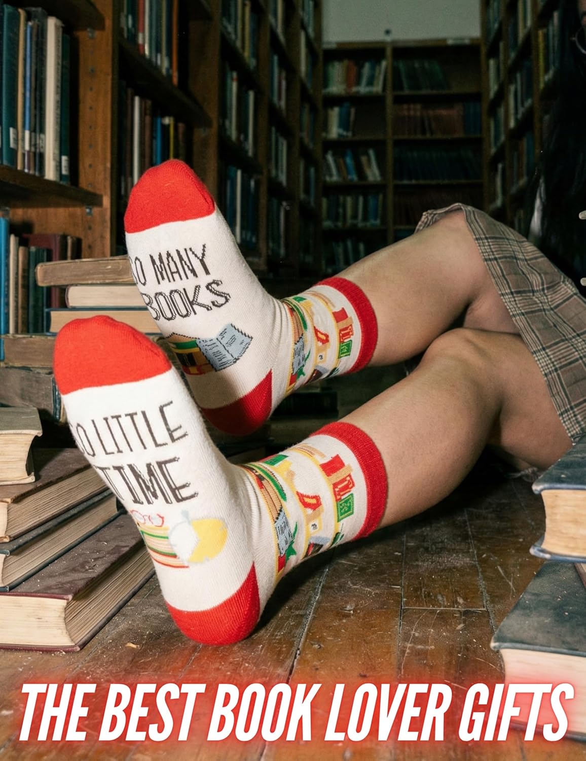 InnoBeta Book Lover Gifts for Women, Gifts for Readers Book Lovers, One Size Crew Socks, So Many Books So Little Time - Image 5