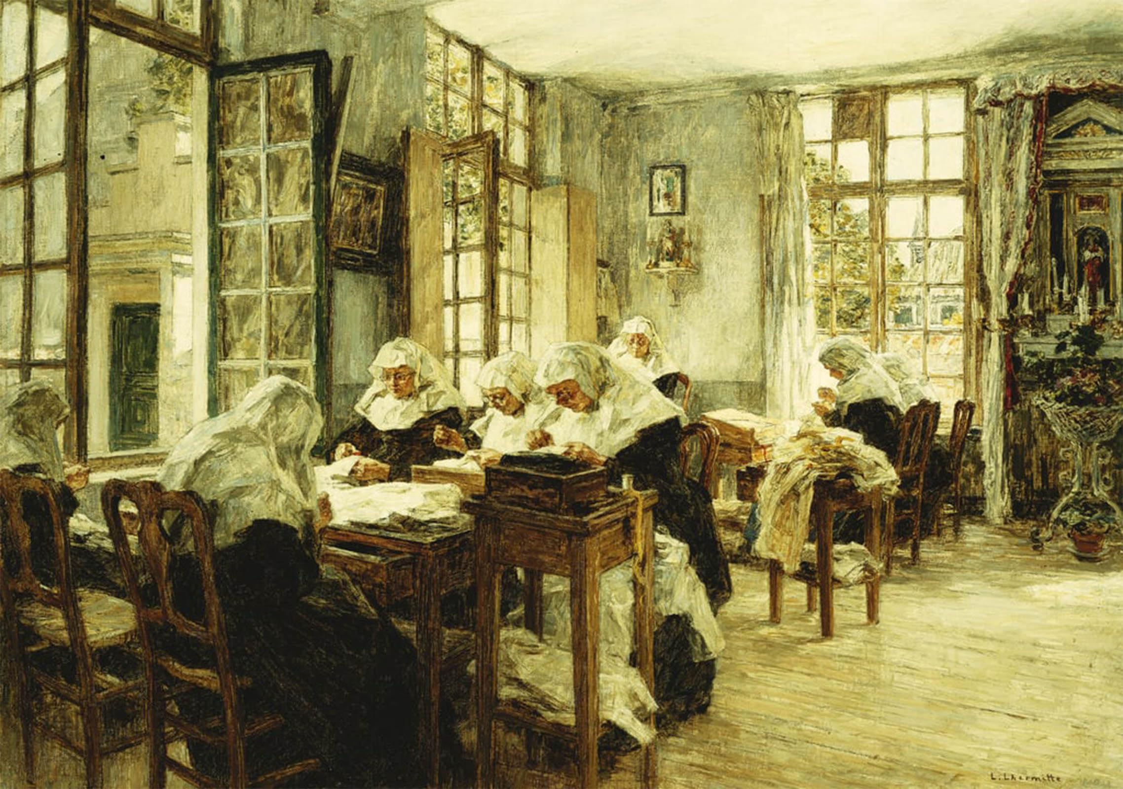 SERENDIPITP Retro Picture Poster Wall Art Pictures Painting Nuns Sewing by Leon Augustin Lhermitte Wall Art Canvas Print for Wall Decor 60x90cm