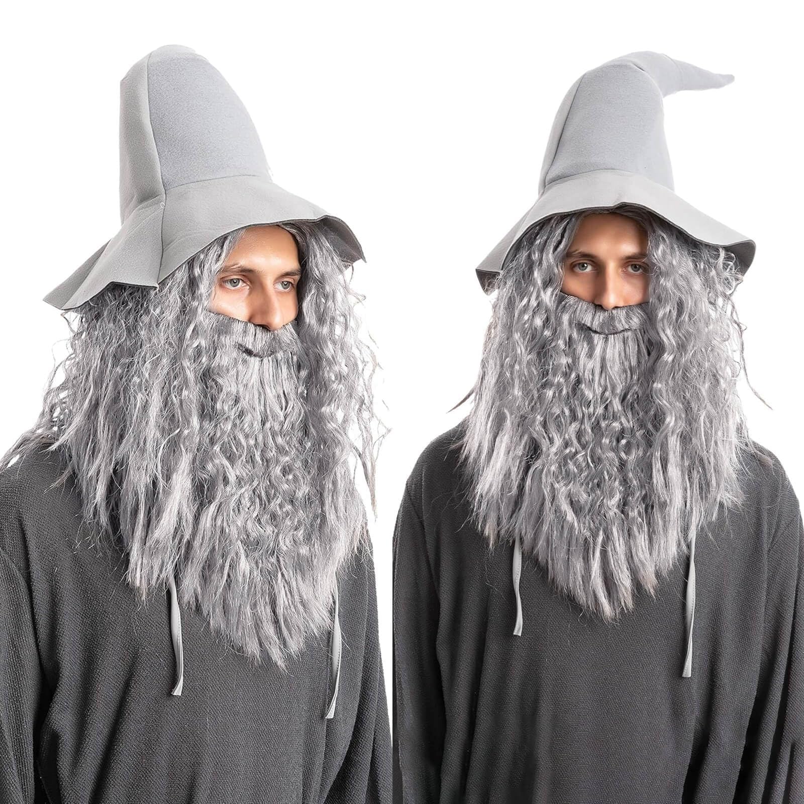 Topcosplay Wig And Beard Men's Long Grey Cosplay Wizard