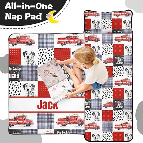 Miniatura 3 de Tapete personalizado para siesta de camión de bomberos con nombre, sacos de dormir para niños y niñas, colchón de cama personalizado para niños,
