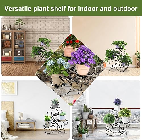 Miniatura 9 de Soporte de metal para plantas de 3 niveles para interiores, soportes resistentes para múltiples plantas, estante de hierro antioxidante, soporte