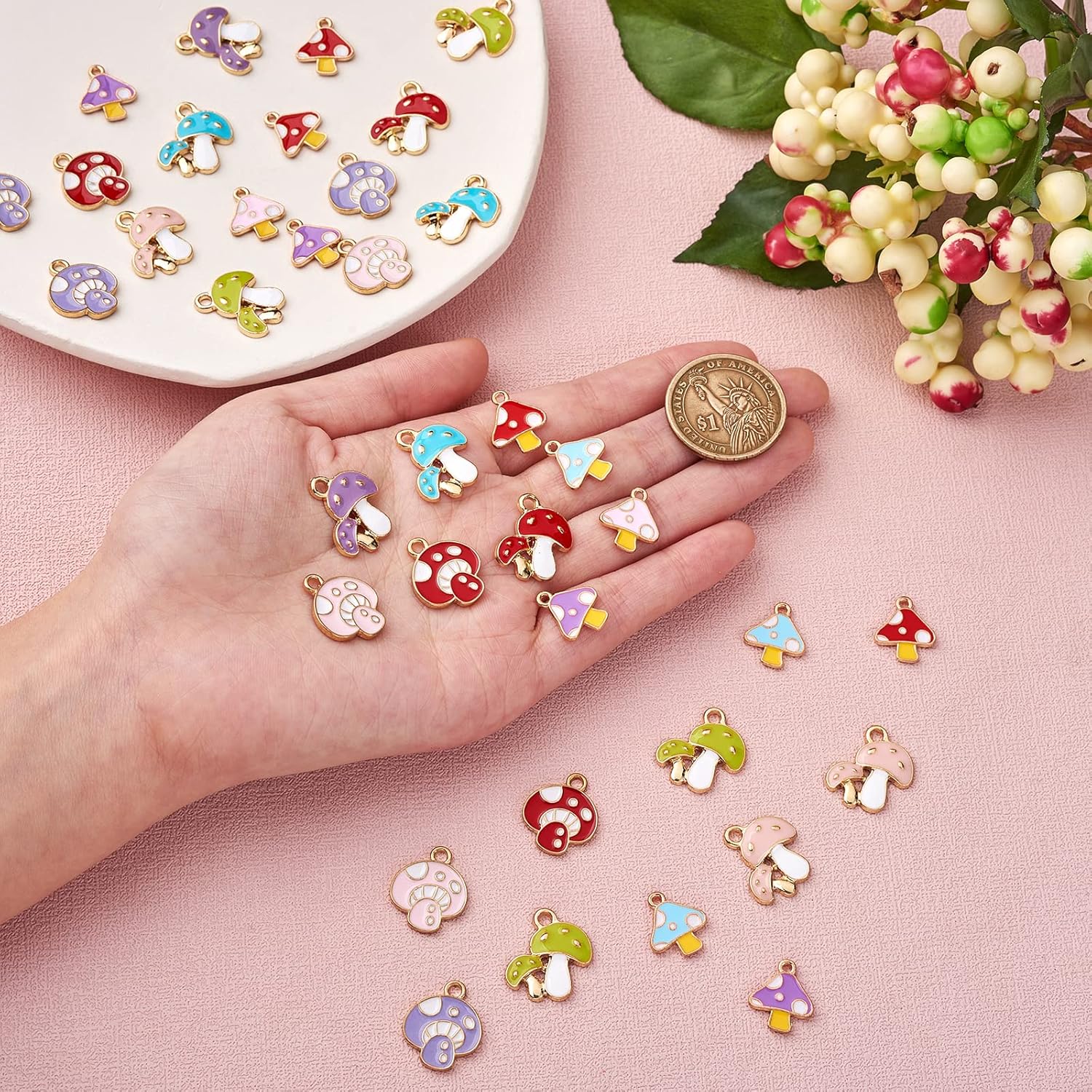 48 Pieces Mushroom Enamel Charms Pendant Alloy Enamel Cut Mushroom Charm Mixed Color for Jewelry Necklace Earring Making Crafts - Image 3