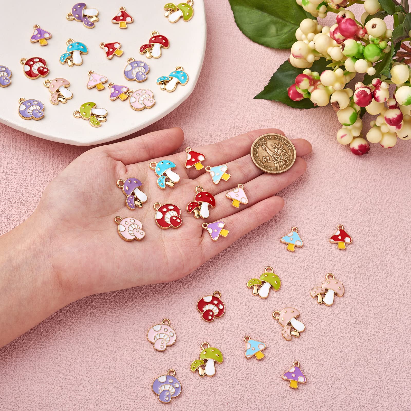 COGCHARGER 48 Pieces Mushroom Enamel Charms Pendant Alloy Enamel Cut Mushroom Charm Mixed Color for Jewelry Necklace Earring Making Crafts - Image 3
