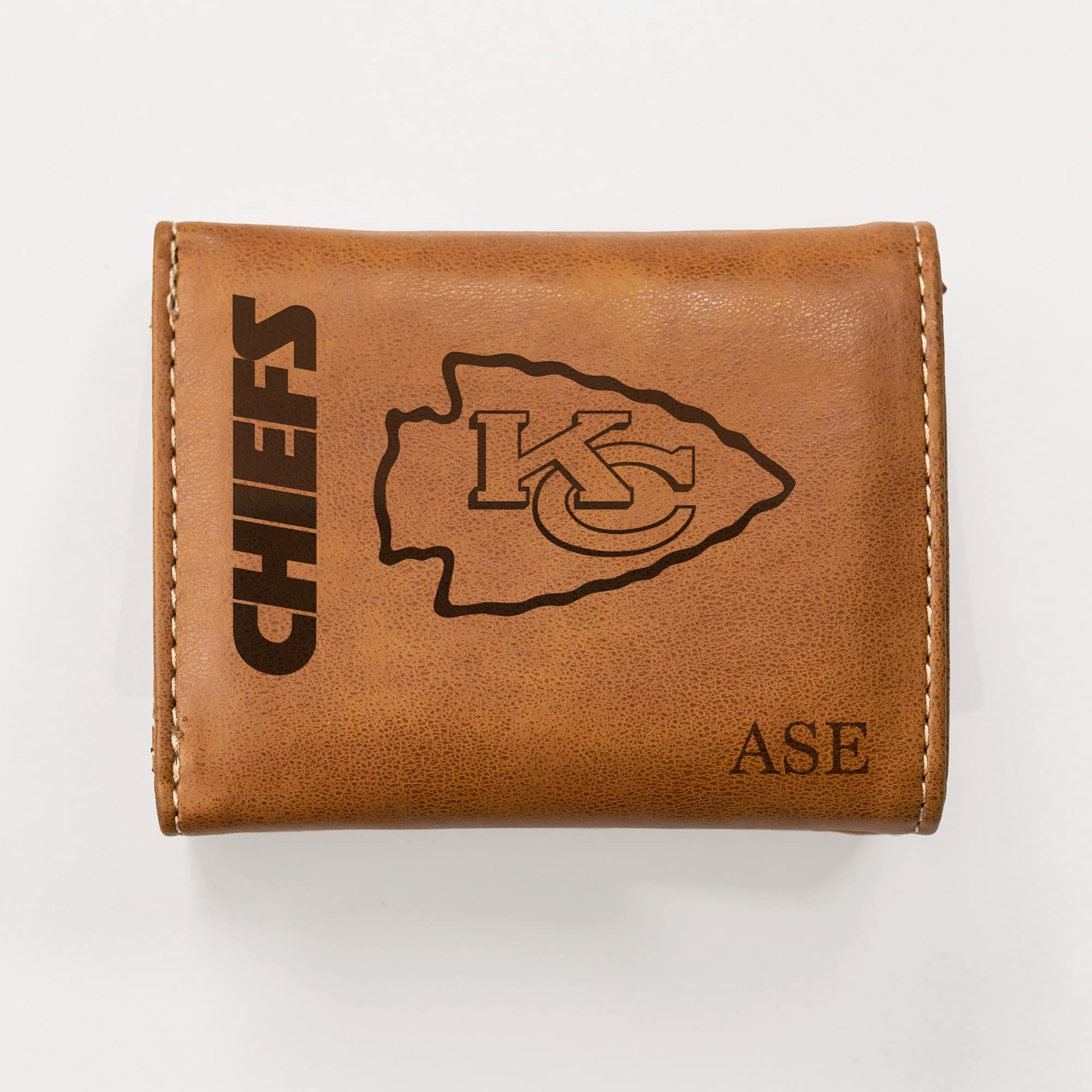 Rico Industries NFL Football Kansas City Chiefs Brown Personalized-Custom Laser Engraved Tri-fold Wallet - Slim Wallet