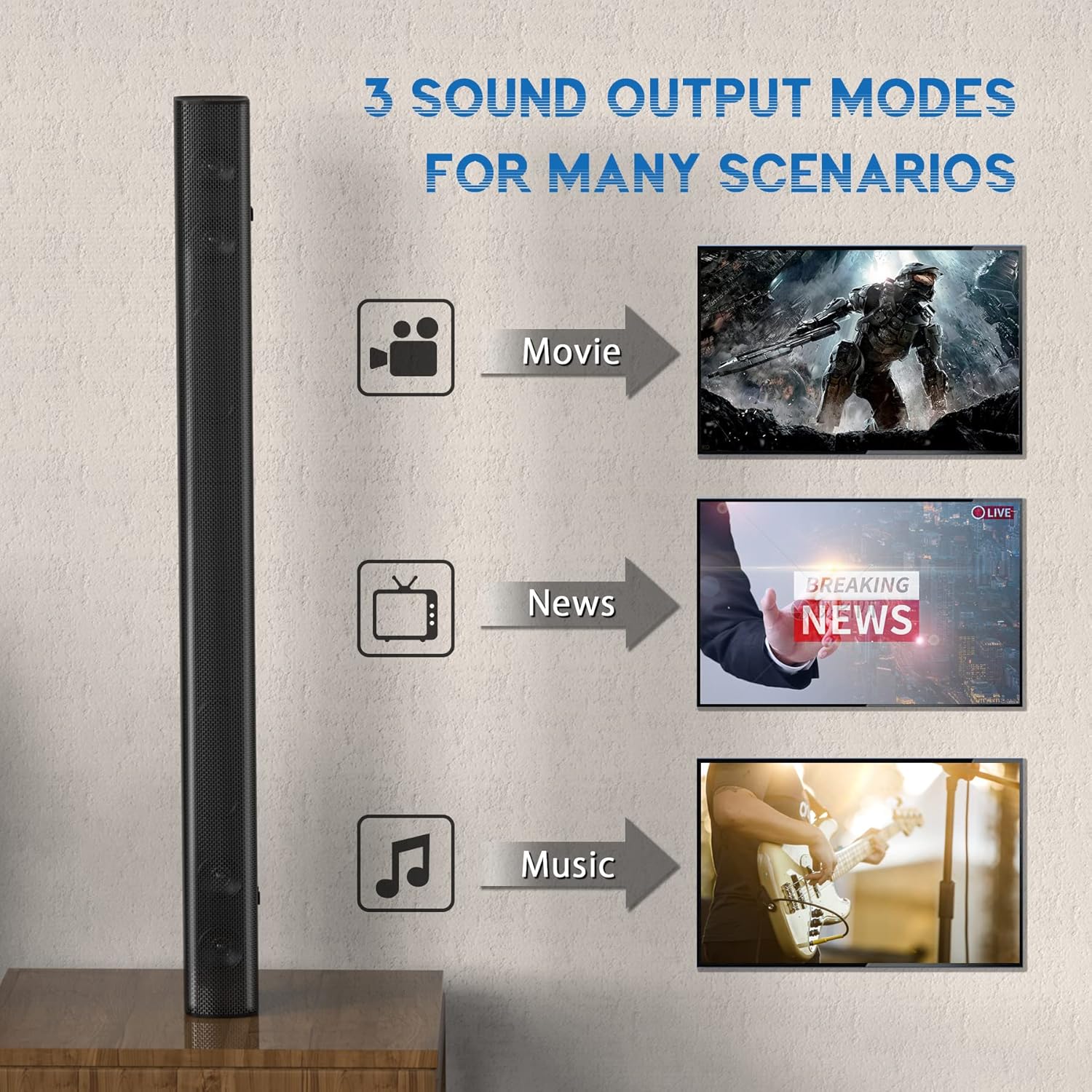 Flash Deals - 80% OFF Sound Bars for TV, SAKOBS Three Equalizer Mode Audio Speaker for TV with Built-in 4 Speakers, 37 Inch Wired & Wireless Bluetooth Stereo Soundbar, Optical/Aux/RCA Connection, Remote Control