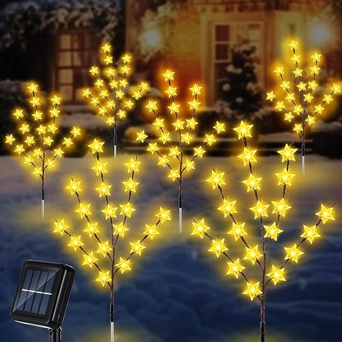 Retisee Paquete de 6 luces solares de Navidad para camino, ramas de Navidad, 120 LED, árbol de Navidad, 8 modos, impermeables, luces de camino de
