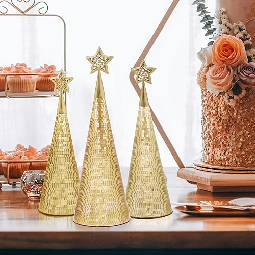 Miniatura 3 de Decoración de bola de discoteca, centro de mesa de boda, árbol de cristal dorado hecho a mano, juego de 6, 17, 15, 13 pulgadas, fiesta de