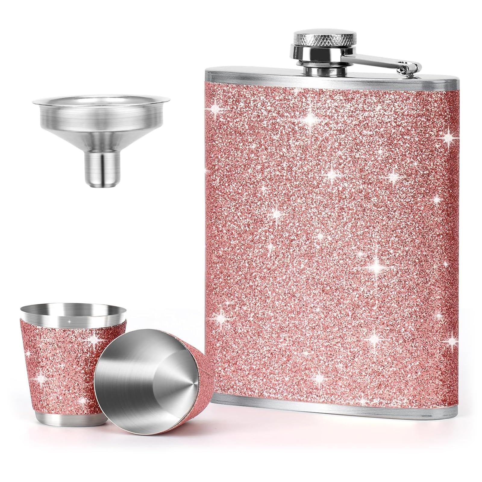 Piersiówka ze stali nierdzewnej i lejek mały kubek różowy kubek do wódki z 2 sztukami kieliszków do wódki stal szlachetna piersiówka skóra 8oz/240 ml Hip Flask na podróż JGA impreza jako prezent