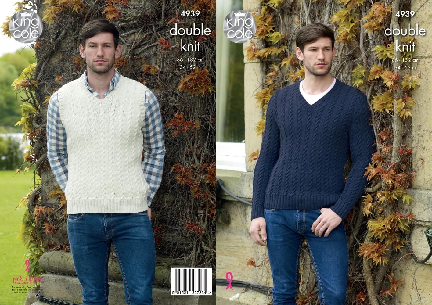 Mens Double Knitting Pattern King Cole V Neck Cricket Slipover & Jumper 4939