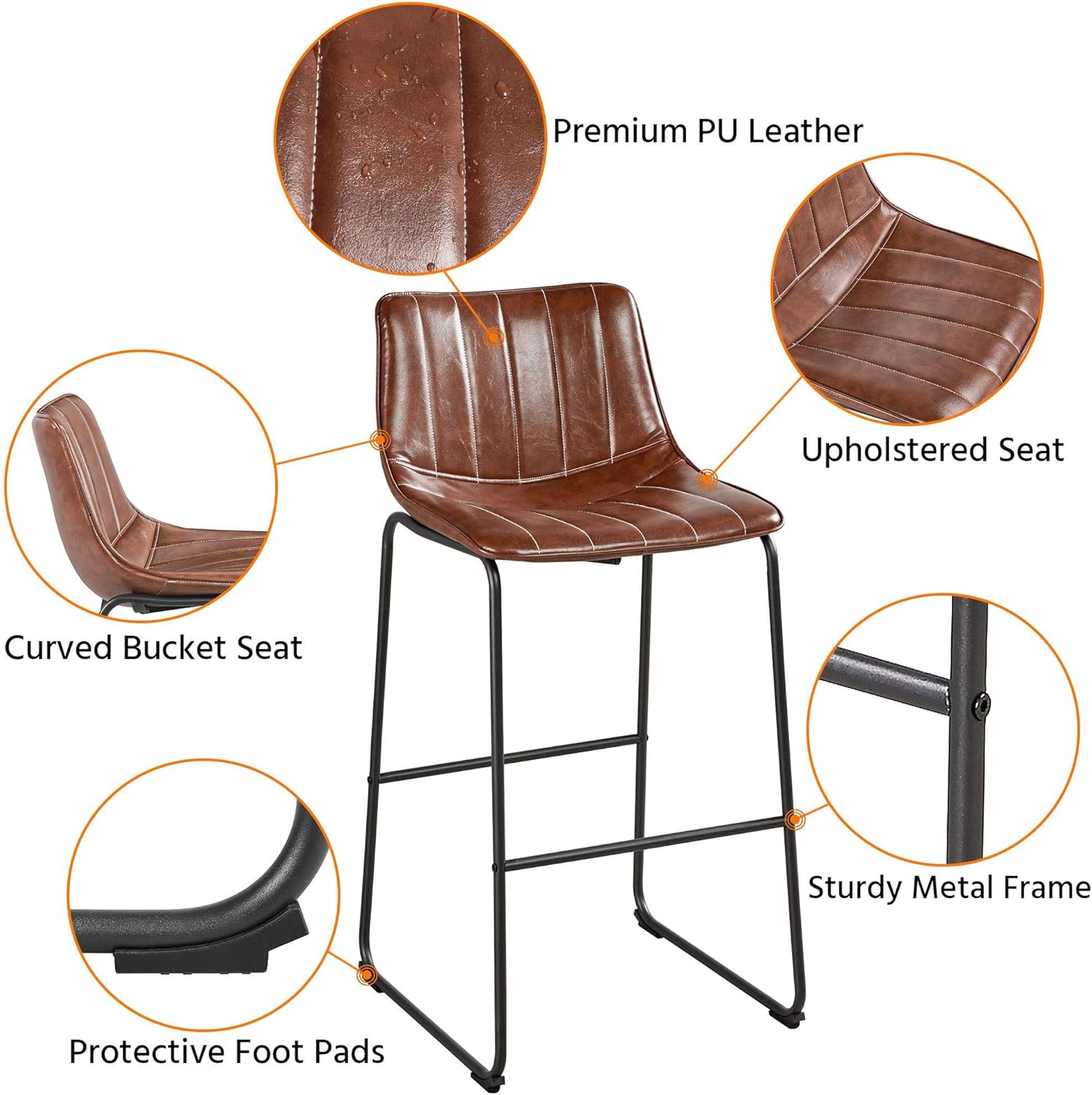 Buy Yaheetech Bar Stools 30 Height Fashionable Pub Stool Chairs Pu Leather Chairs With Backrest Furnished Settle Industrial Armless Stools Home Kitchen Bar Metal Legs Set Of 4