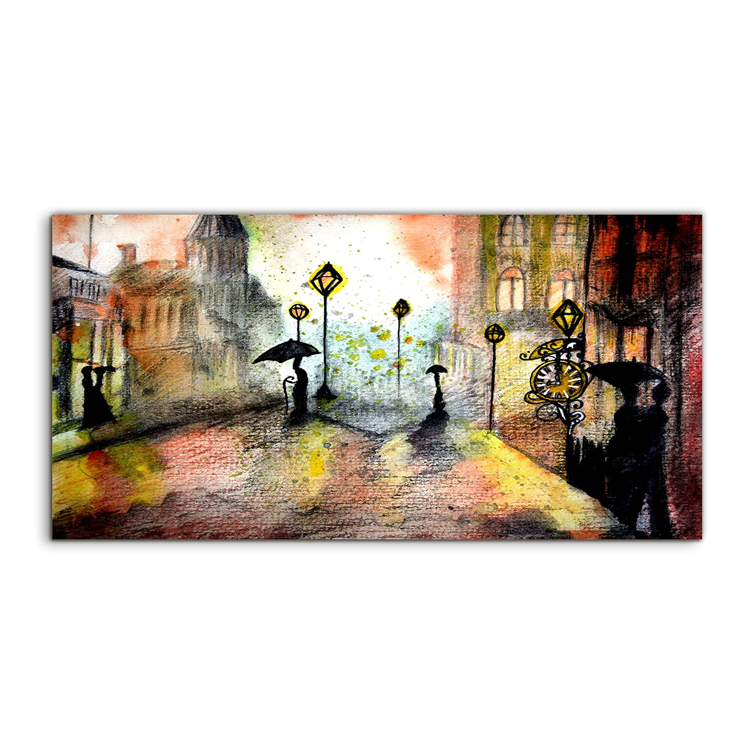 Tableau acrylique 120x60cm de salon paysage de pluie citadine - 8