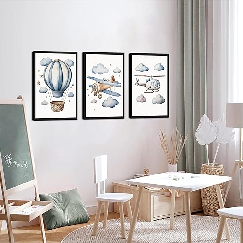 Miniatura 8 de Juego de 3 pinturas decorativas para pared de habitación de niños y bebés, cuadros de decoración de pared para habitación de niños, globos
