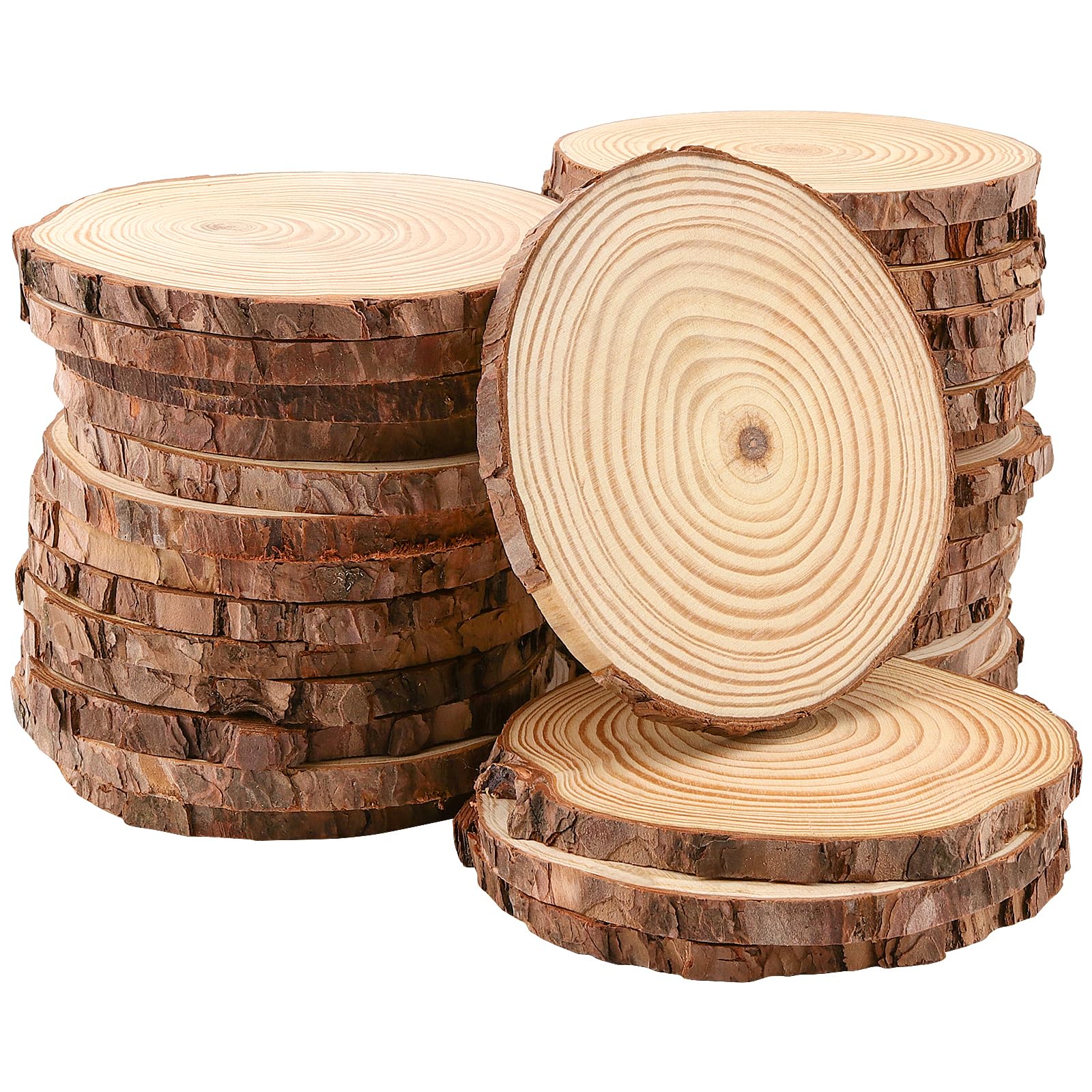HEIHAK 30 PCS 13-14cm Pine Wood Slices, Natural Round Wood Circles