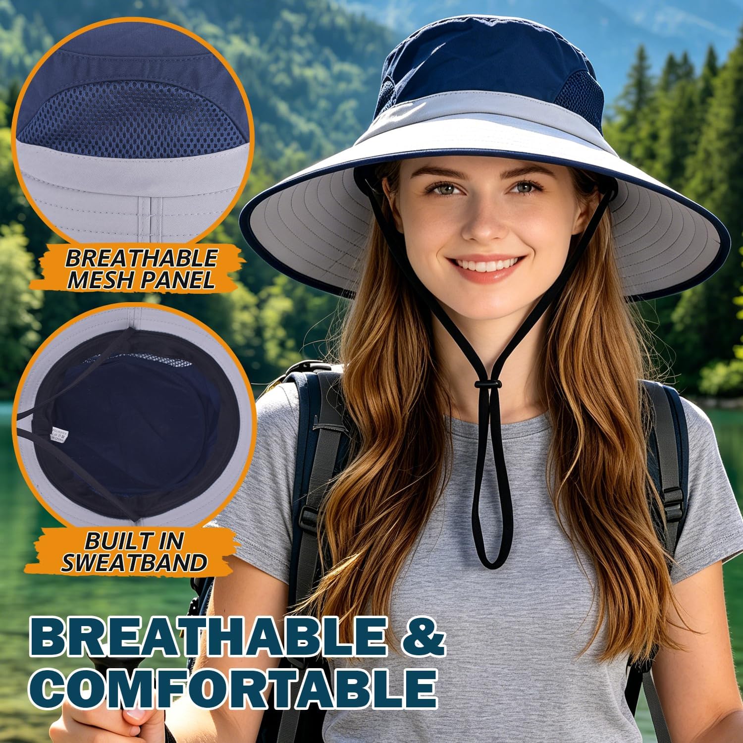 Wide Brim Sun Bucket Hat, Waterproof Boonie Hat for Men & Women | UPF 50+ UV Protection, Adjustable Fit, Chin Strap & Sweatband, Foldable Durable for Fishing Hiking Garden Beach