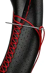 Capa de Volante Universal Esportiva, Couro Sintético Preto com Costuras Vermelhas e costuras Pretas, Ajuste Universal (preta/listra preta)